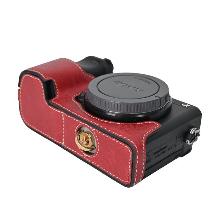 For Sony ILCE-6400 / A6300 / A6200 Litchi Texture PU Leather Camera Half Case Base(Wine Red) by bashfashion