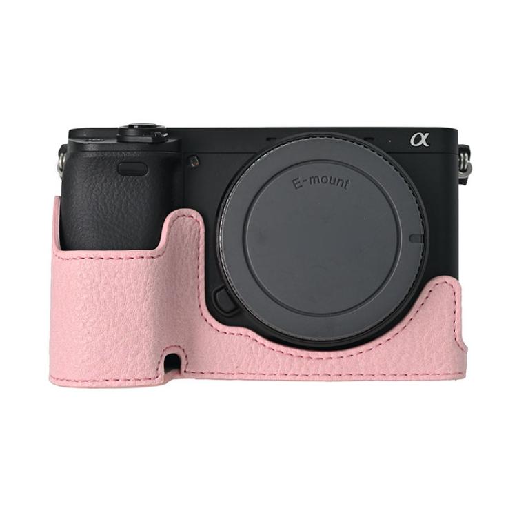 For Sony ILCE-6400 / A6300 / A6200 Litchi Texture PU Leather Camera Half Case Base(Pink) by bashfashion