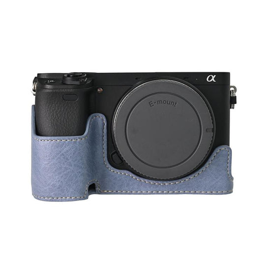 For Sony ILCE-6400 / A6300 / A6200 Litchi Texture PU Leather Camera Half Case Base(Blue) by bashfashion