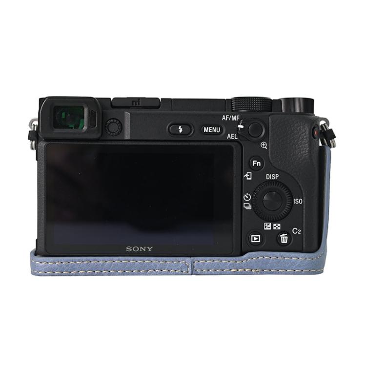 For Sony ILCE-6400 / A6300 / A6200 Litchi Texture PU Leather Camera Half Case Base(Blue) by bashfashion