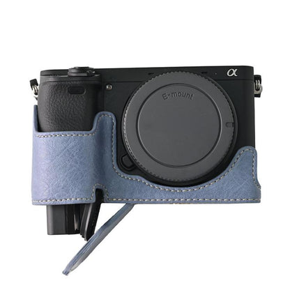 For Sony ILCE-6400 / A6300 / A6200 Litchi Texture PU Leather Camera Half Case Base(Blue) by bashfashion