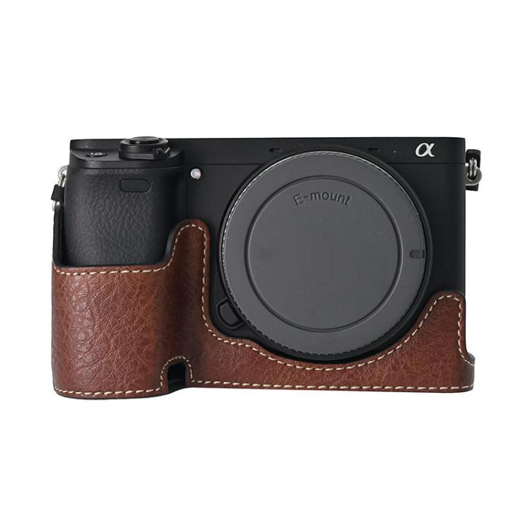 For Sony ILCE-6400 / A6300 / A6200 Litchi Texture PU Leather Camera Half Case Base(Coffee) by bashfashion