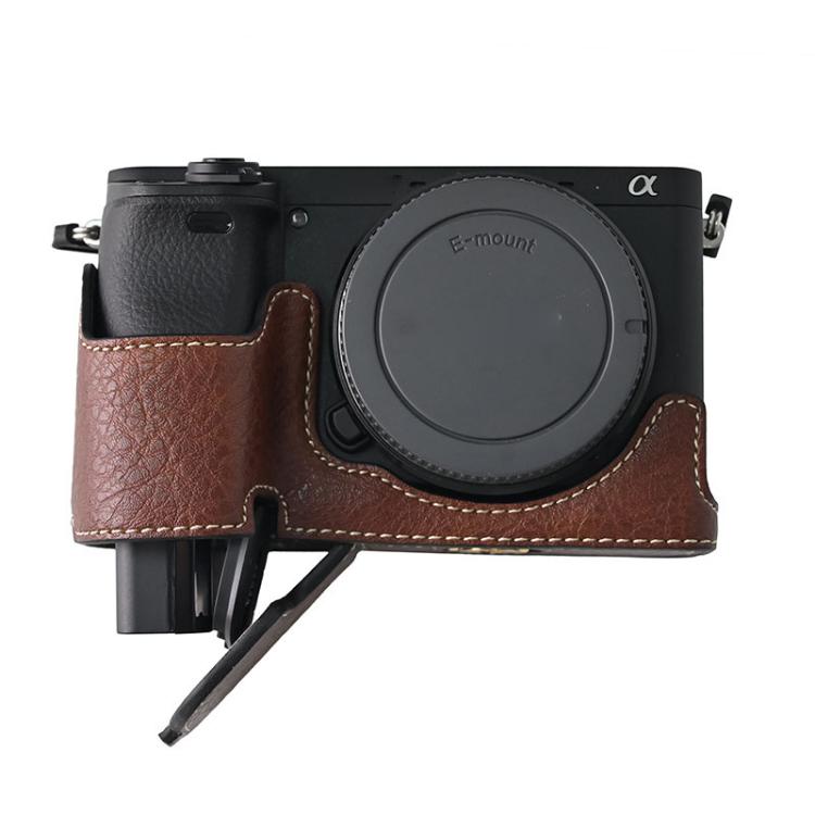 For Sony ILCE-6400 / A6300 / A6200 Litchi Texture PU Leather Camera Half Case Base(Coffee) by bashfashion