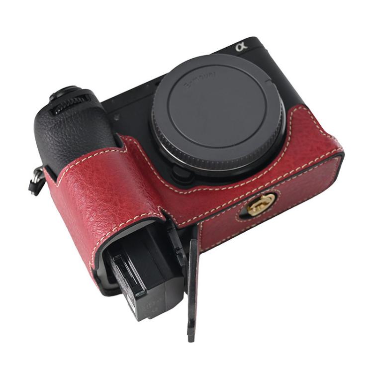 For Sony ILCE-6700 / A6700 Litchi Texture PU Leather Camera Half Case Base(Wine Red) by bashfashion