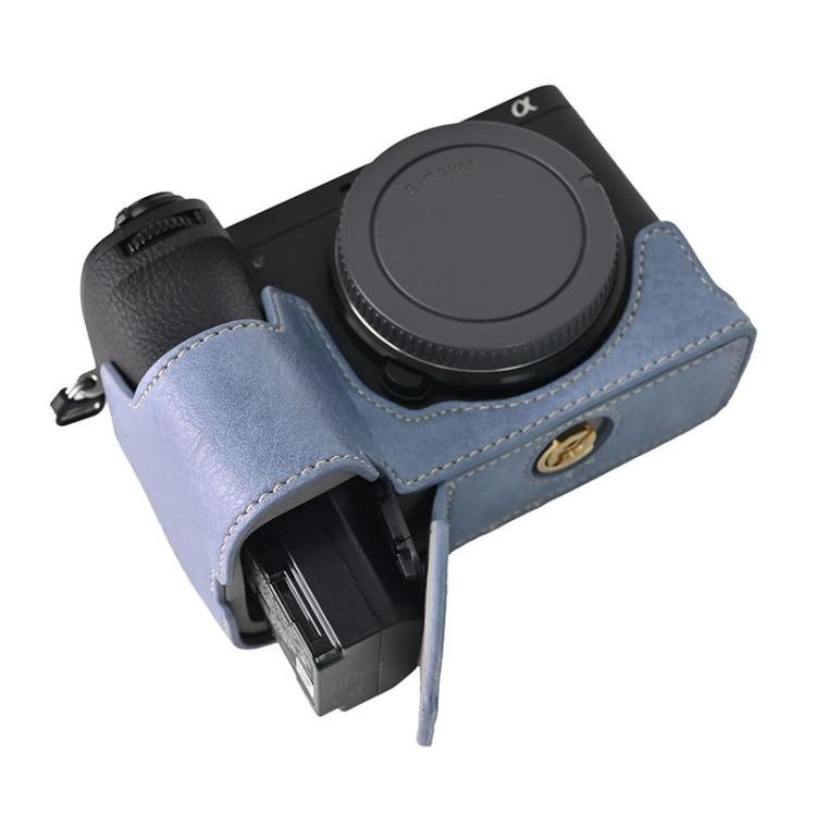 For Sony ILCE-6700 / A6700 Litchi Texture PU Leather Camera Half Case Base(Blue) by bashfashion