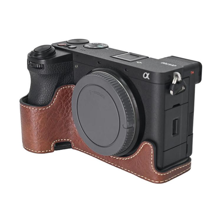 For Sony ILCE-6700 / A6700 Litchi Texture PU Leather Camera Half Case Base(Coffee) by bashfashion