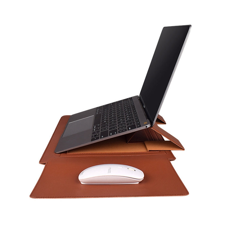 PU05 Sleeve Leather Case Carrying Bag with Small Storage Bag for 14.1 inch Laptop(Yellow) by bashfashion