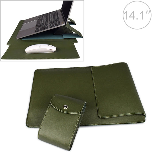 PU05 Sleeve Leather Case Carrying Bag with Small Storage Bag for 14.1 inch Laptop(Green) by bashfashion