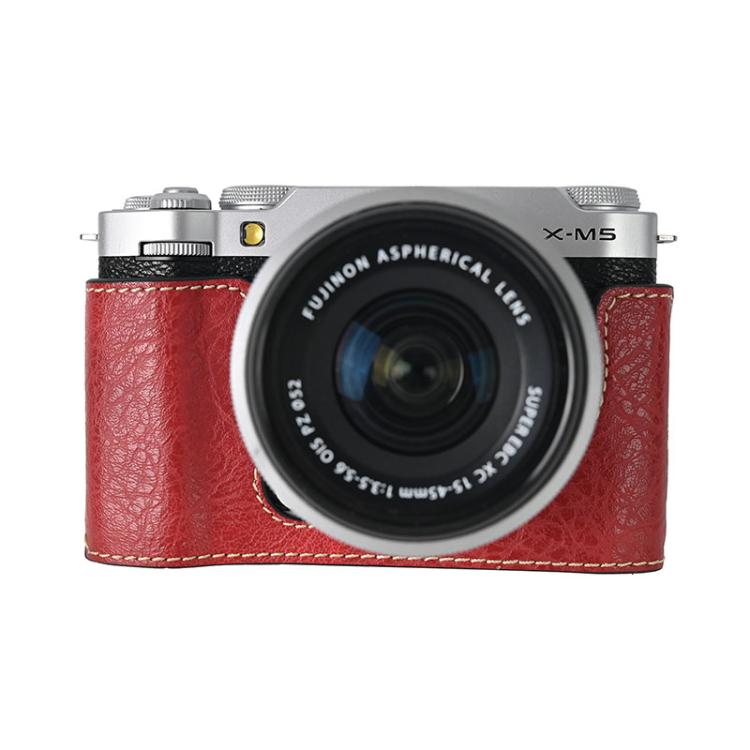 For FUJIFILM X-M5 Litchi Texture PU Leather Camera Half Case Base(Wine Red) by bashfashion