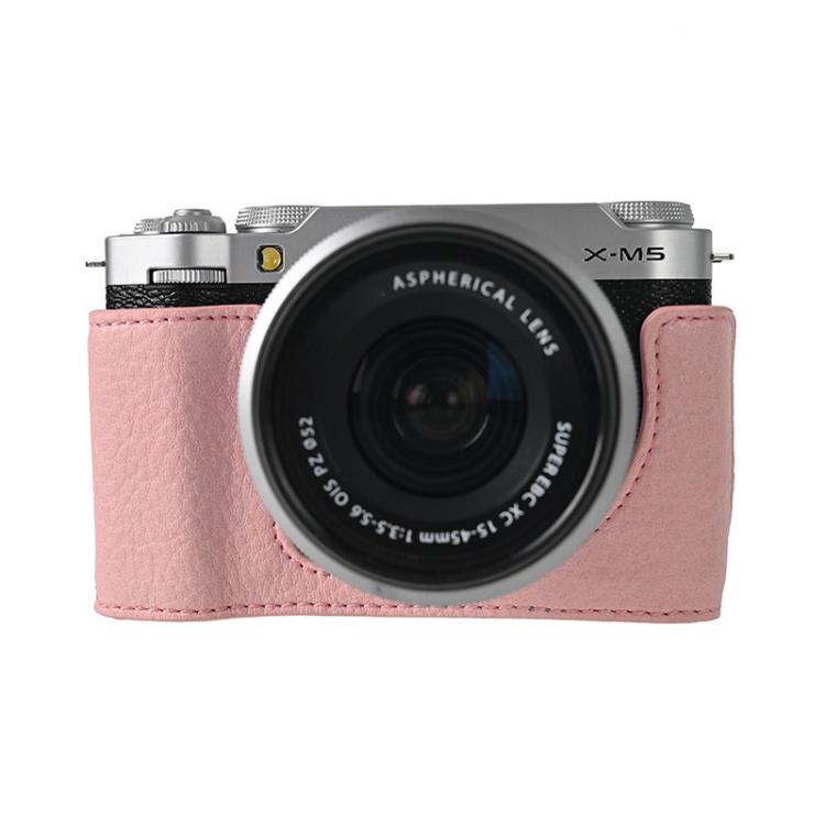 For FUJIFILM X-M5 Litchi Texture PU Leather Camera Half Case Base(Pink) by bashfashion