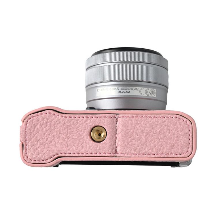 For FUJIFILM X-M5 Litchi Texture PU Leather Camera Half Case Base(Pink) by bashfashion