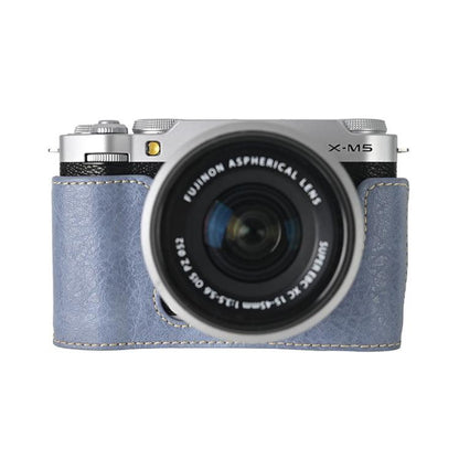 For FUJIFILM X-M5 Litchi Texture PU Leather Camera Half Case Base(Blue) by bashfashion