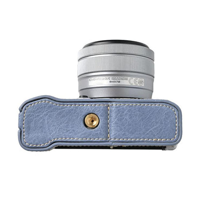 For FUJIFILM X-M5 Litchi Texture PU Leather Camera Half Case Base(Blue) by bashfashion