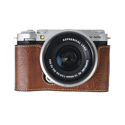 For FUJIFILM X-M5 Litchi Texture PU Leather Camera Half Case Base(Coffee) by bashfashion