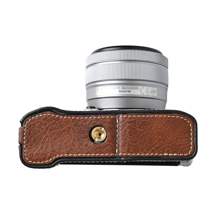 For FUJIFILM X-M5 Litchi Texture PU Leather Camera Half Case Base(Coffee) by bashfashion