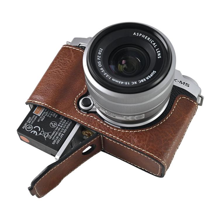 For FUJIFILM X-M5 Litchi Texture PU Leather Camera Half Case Base(Coffee) by bashfashion