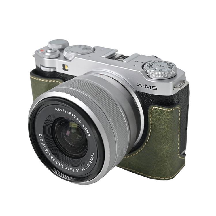 For FUJIFILM X-M5 Litchi Texture PU Leather Camera Half Case Base(Green) by bashfashion