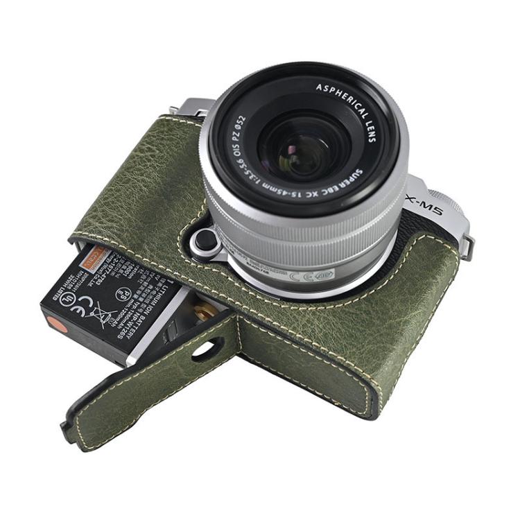For FUJIFILM X-M5 Litchi Texture PU Leather Camera Half Case Base(Green) by bashfashion