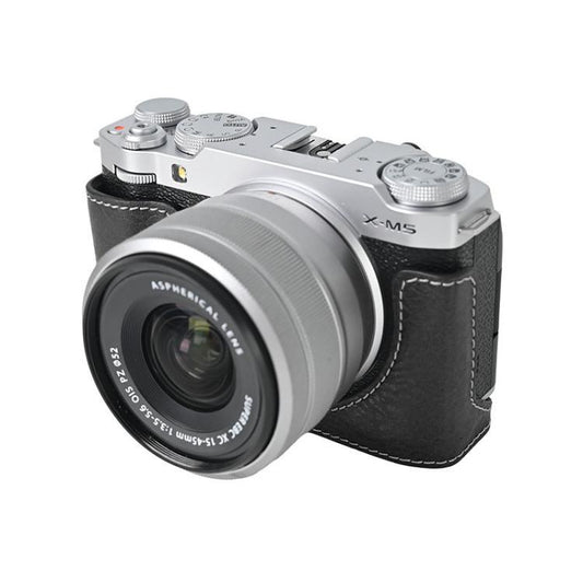 For FUJIFILM X-M5 Litchi Texture PU Leather Camera Half Case Base(Black) by bashfashion