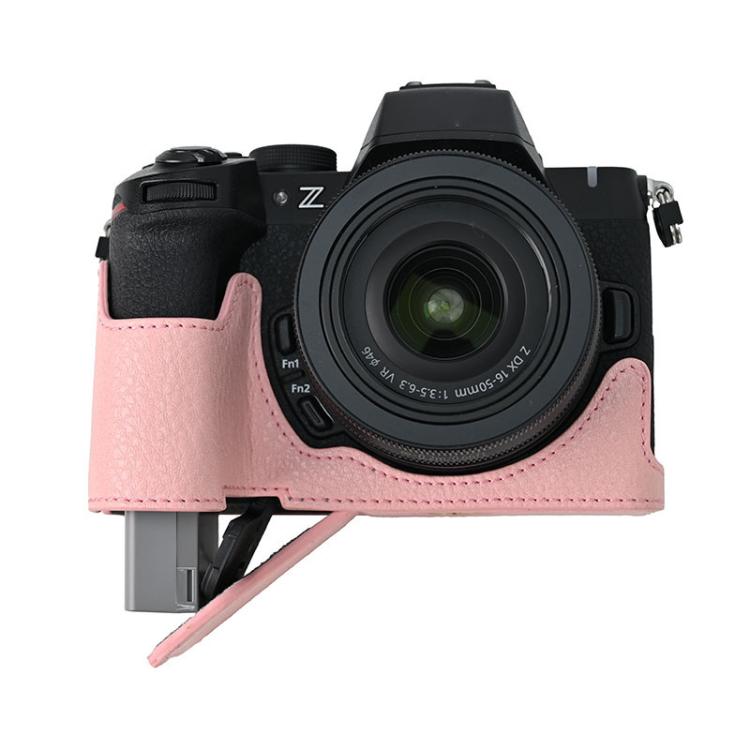 For Nikon Z50II Litchi Texture PU Leather Camera Half Case Base(Pink) by bashfashion