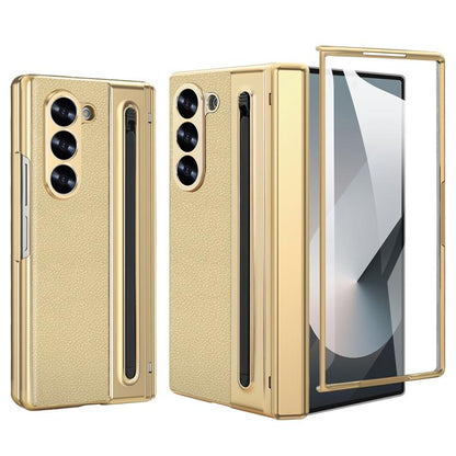 For Samsung Galaxy Z Fold6 5G VIETAO Electroplating Integrated Pen Slot Folding PU Phone Case with Stylus(Gold) by VIETAO