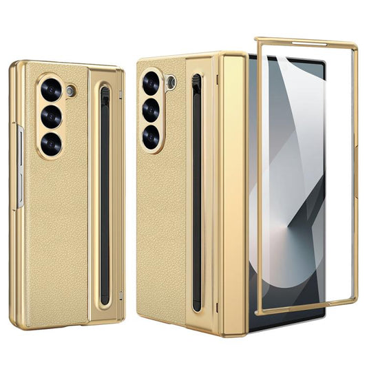 For Samsung Galaxy Z Fold6 5G VIETAO Electroplating Integrated Pen Slot Folding PU Phone Case with Stylus(Gold) by VIETAO