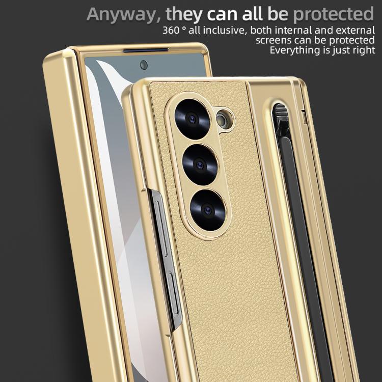 For Samsung Galaxy Z Fold6 5G VIETAO Electroplating Integrated Pen Slot Folding PU Phone Case with Stylus(Gold) by VIETAO