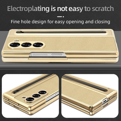 For Samsung Galaxy Z Fold6 5G VIETAO Electroplating Integrated Pen Slot Folding PU Phone Case with Stylus(Gold) by VIETAO