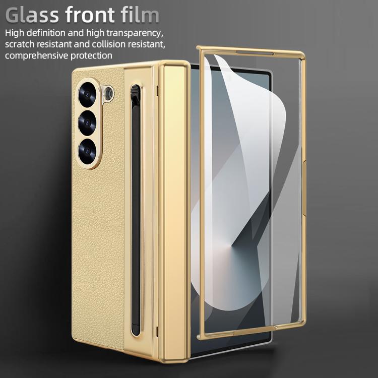 For Samsung Galaxy Z Fold6 5G VIETAO Electroplating Integrated Pen Slot Folding PU Phone Case with Stylus(Gold) by VIETAO