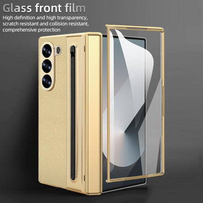 For Samsung Galaxy Z Fold6 5G VIETAO Electroplating Integrated Pen Slot Folding PU Phone Case with Stylus(Gold) by VIETAO