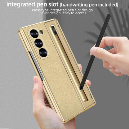 For Samsung Galaxy Z Fold6 5G VIETAO Electroplating Integrated Pen Slot Folding PU Phone Case with Stylus(Gold) by VIETAO