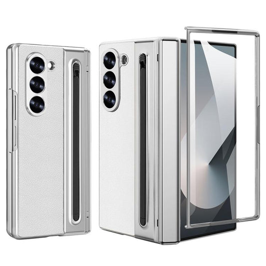 For Samsung Galaxy Z Fold5 5G VIETAO Electroplating Integrated Pen Slot Folding PU Phone Case with Stylus(White) by VIETAO