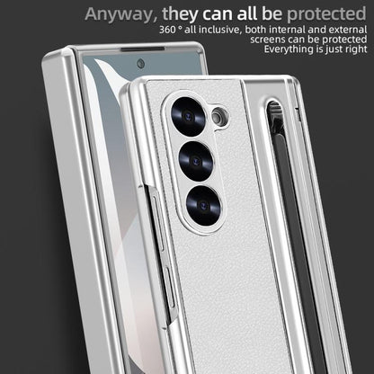 For Samsung Galaxy Z Fold5 5G VIETAO Electroplating Integrated Pen Slot Folding PU Phone Case with Stylus(White) by VIETAO