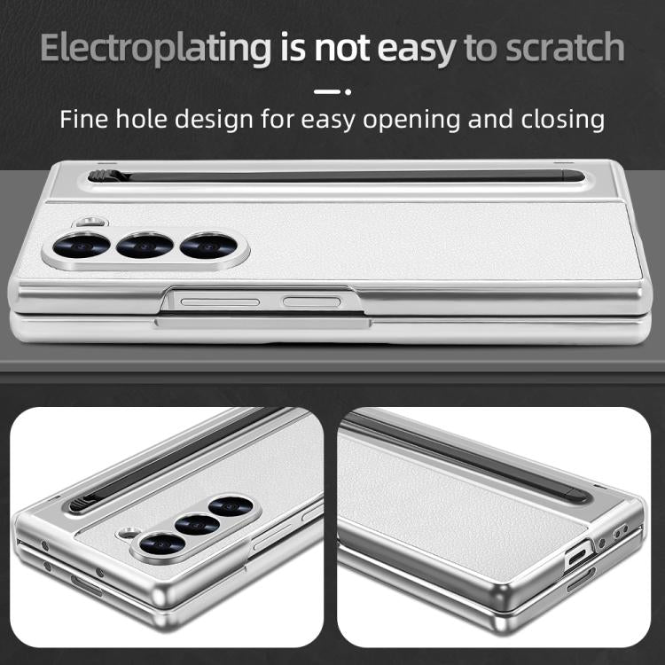 For Samsung Galaxy Z Fold5 5G VIETAO Electroplating Integrated Pen Slot Folding PU Phone Case with Stylus(White) by VIETAO