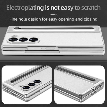 For Samsung Galaxy Z Fold5 5G VIETAO Electroplating Integrated Pen Slot Folding PU Phone Case with Stylus(White) by VIETAO