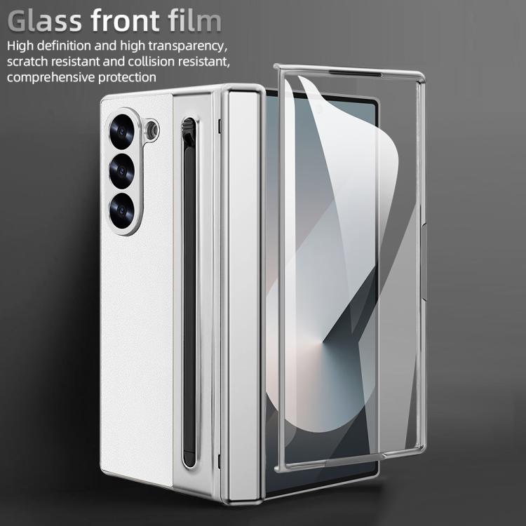 For Samsung Galaxy Z Fold5 5G VIETAO Electroplating Integrated Pen Slot Folding PU Phone Case with Stylus(White) by VIETAO