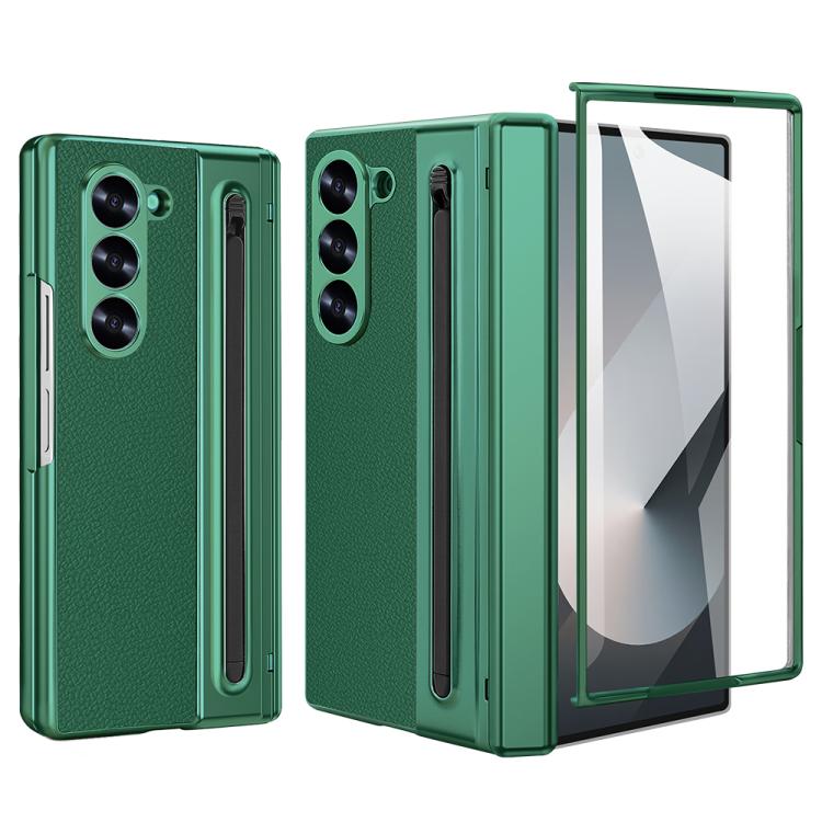 For Samsung Galaxy Z Fold4 5G VIETAO Electroplating Integrated Pen Slot Folding PU Phone Case with Stylus(Green) by VIETAO