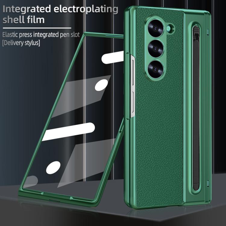 For Samsung Galaxy Z Fold4 5G VIETAO Electroplating Integrated Pen Slot Folding PU Phone Case with Stylus(Green) by VIETAO