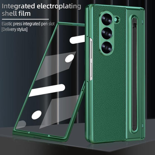 For Samsung Galaxy Z Fold4 5G VIETAO Electroplating Integrated Pen Slot Folding PU Phone Case with Stylus(Green) by VIETAO