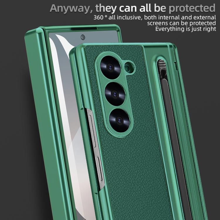 For Samsung Galaxy Z Fold4 5G VIETAO Electroplating Integrated Pen Slot Folding PU Phone Case with Stylus(Green) by VIETAO