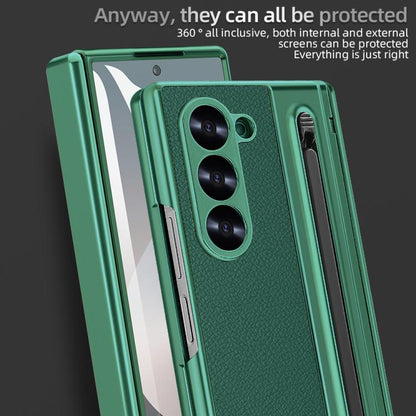 For Samsung Galaxy Z Fold4 5G VIETAO Electroplating Integrated Pen Slot Folding PU Phone Case with Stylus(Green) by VIETAO