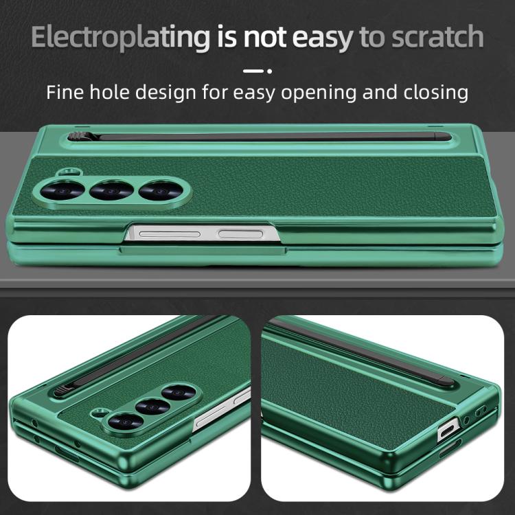 For Samsung Galaxy Z Fold4 5G VIETAO Electroplating Integrated Pen Slot Folding PU Phone Case with Stylus(Green) by VIETAO
