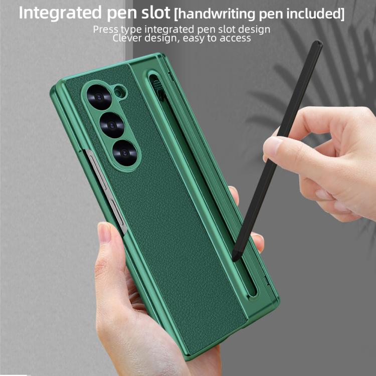 For Samsung Galaxy Z Fold4 5G VIETAO Electroplating Integrated Pen Slot Folding PU Phone Case with Stylus(Green) by VIETAO