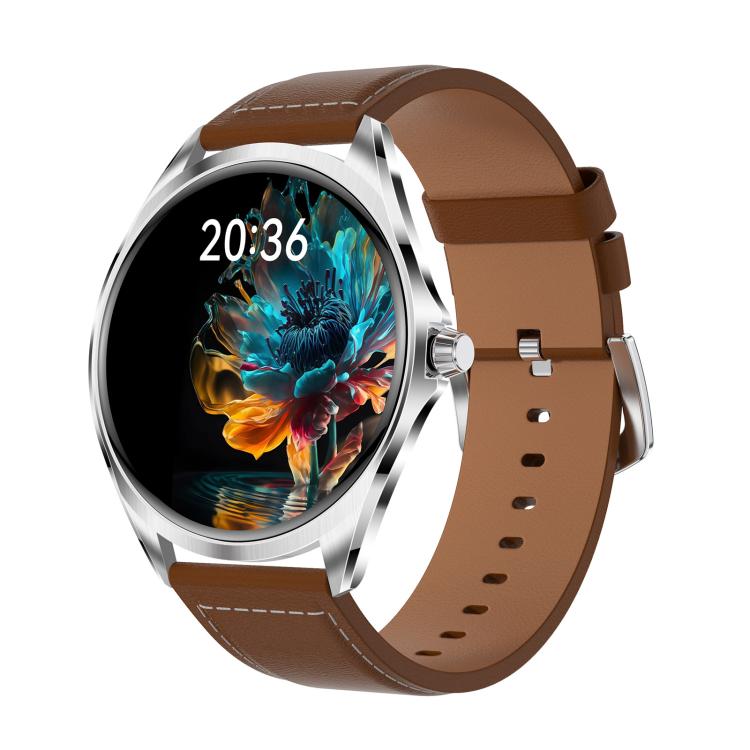 H78 1.43 inch AMOLED Screen Health & Fitness Smart Watch IP67 Waterproof Support BT Call(Silver Shell Brown Leather) by bashfashion