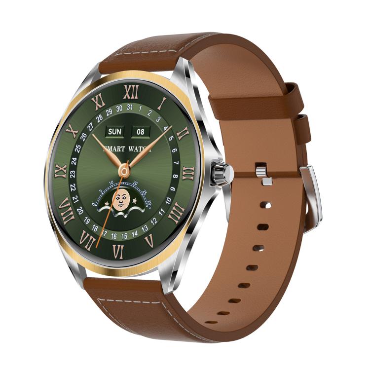 H78 1.43 inch AMOLED Screen Health & Fitness Smart Watch IP67 Waterproof Support BT Call(Gold Shell Brown Leather) by bashfashion