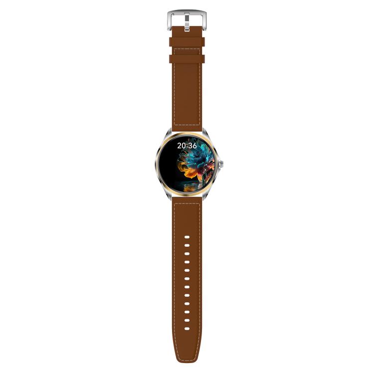 H78 1.43 inch AMOLED Screen Health & Fitness Smart Watch IP67 Waterproof Support BT Call(Gold Shell Brown Leather) by bashfashion