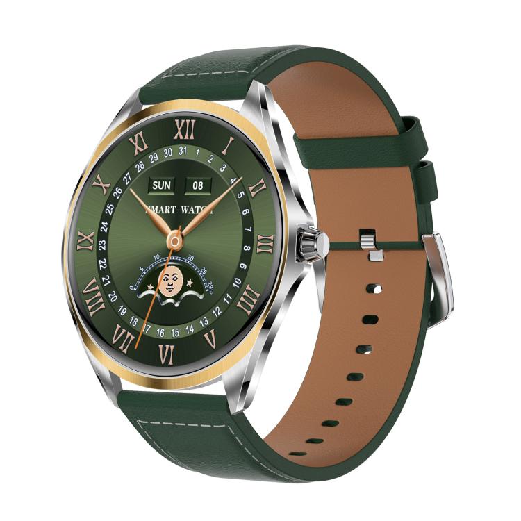 H78 1.43 inch AMOLED Screen Health & Fitness Smart Watch IP67 Waterproof Support BT Call(Gold Shell Green Leather) by bashfashion