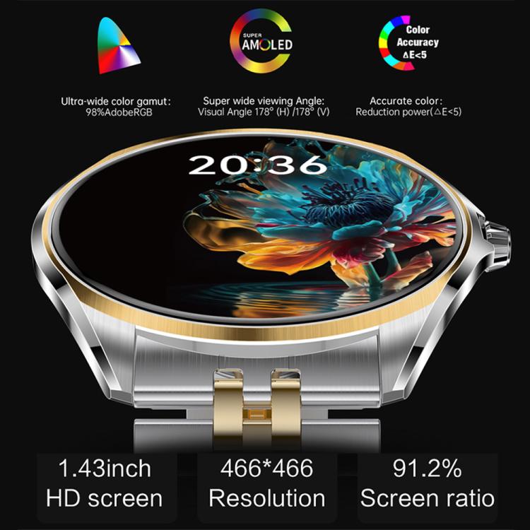 H78 1.43 inch AMOLED Screen Health & Fitness Smart Watch IP67 Waterproof Support BT Call(Silver Milanese) by bashfashion