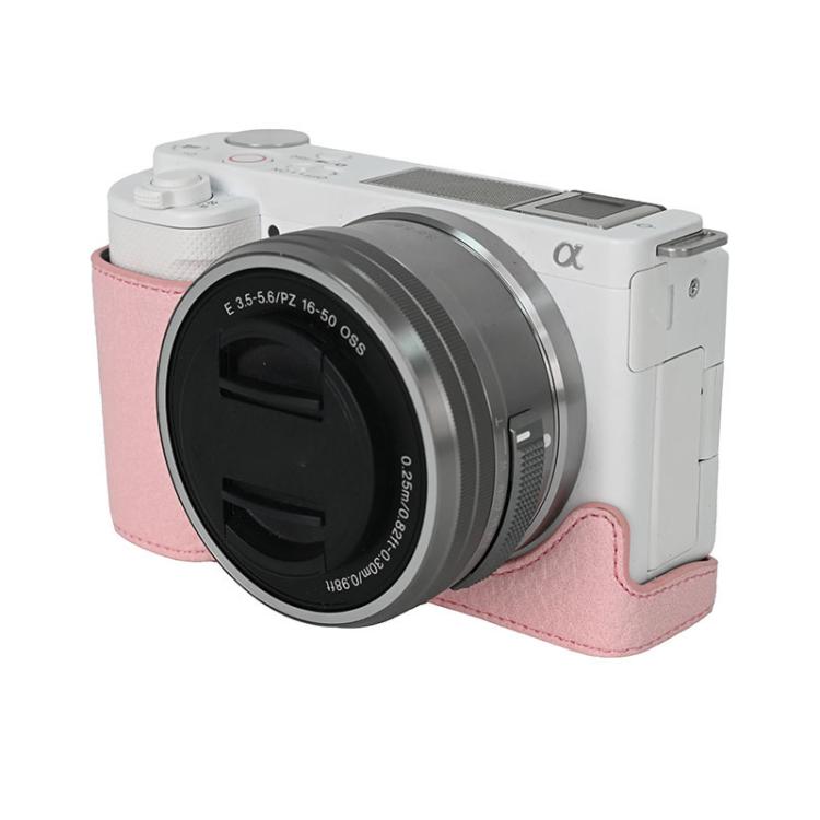 For Sony ZV-E10 Litchi Texture PU Leather Camera Half Case Base(Pink) by bashfashion