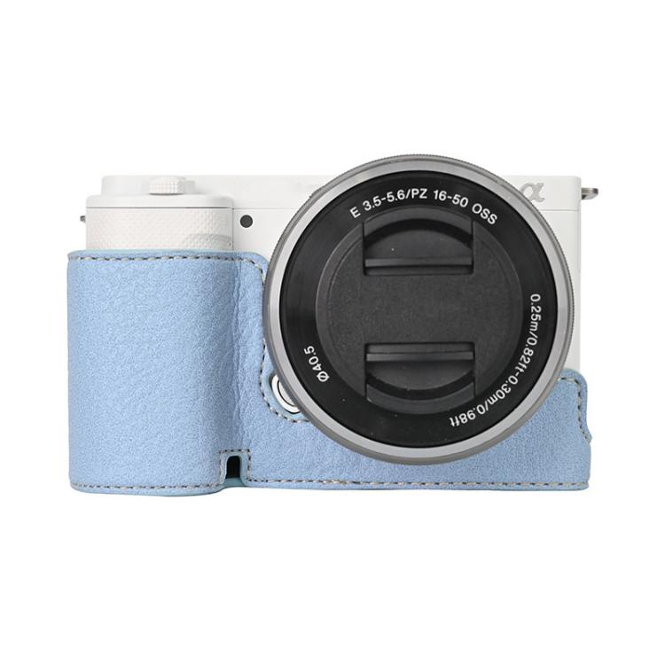 For Sony ZV-E10 Litchi Texture PU Leather Camera Half Case Base(Blue) by bashfashion